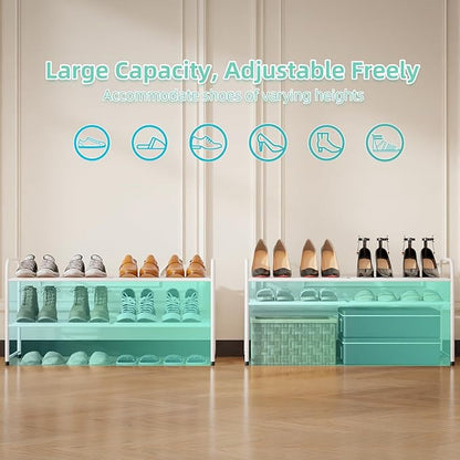 SUFAUY 2-Tier 33" Wide Shoe Rack, Closet Metal Wire, Stackable, White