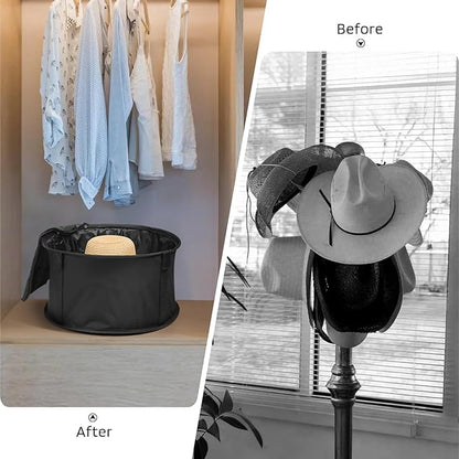 WOMACO Black Large Modern Hat Box for Storage, Stackable Hat Organizer Case for Cowboy Hat, Round Brim Hat Organizer Bag, Dustproof, Waterproof