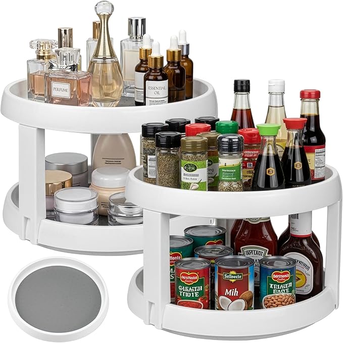 Lawei 2 Pack 2 Tier Lazy Susans Turntable - 10 Inch Pantry Cabinet Lazy Susan Storage Turntable Rotating Spice Rack for Spices, Condiments, Baking