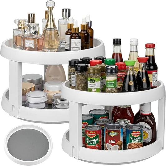 Lawei 2 Pack 2 Tier Lazy Susans Turntable - 10 Inch Pantry Cabinet Lazy Susan Storage Turntable Rotating Spice Rack for Spices, Condiments, Baking