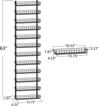 SWOMMOLY Adjustable Wall Mount Spice Rack Organizer, 12-Tier Dual-use (Multi-use) Hanging Spice Shelf Storage for Kitchen Pantry Cabinet Door, Seasoning Holder Organizer, Black