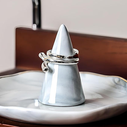 Marble Conic Ring Holder Jewellery Stand Organiser Storage Cone Ring Display Table Decor Photo Props (2, Gray)