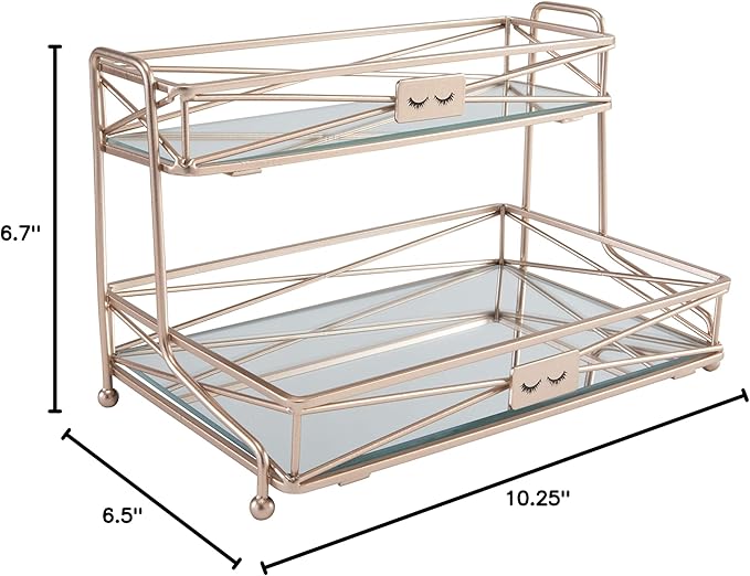 Home Details Mirrored, Perfect for Perfumes, Jewelry, Makeup, Cosmetic Organizer, Stylish Decor in Rose Gold 2 Tier Vanity Tower