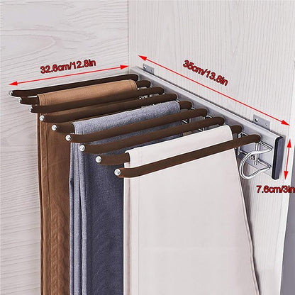 Hanging Pull Out Trousers Storage Rack,Multi Functional Pants Rack,Pull Out Closet Pants Hanger,for Clothes Towel Scarf Trousers Tie (Right Side Mounted)