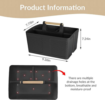 Shower Caddy Portable and Cleaning Caddy Organizer for Bathroom, Kitchen, Toiletries Storage ，Caddy organizer with handle, Rust-Resistant, Durable Material (Black, 9.36" L×7.73" W×7.24" H)