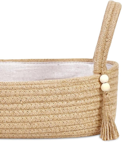 ABenkle XL Small Storage Basket, Jute Rope Woven Toilet Paper Tray Organizer for Toilet Tank Top, Boho Bathroom Decor Holder for Shelf Bedroom Living Room -16x6x4 Inches