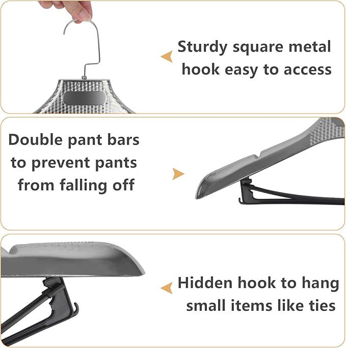 DEDU Suit Hangers for Men 15 Pack, Silver Gray Coat Hangers Extra Wide Non Slip Width 17.7", Thick Plastic with Pants Bar & Metal Hook