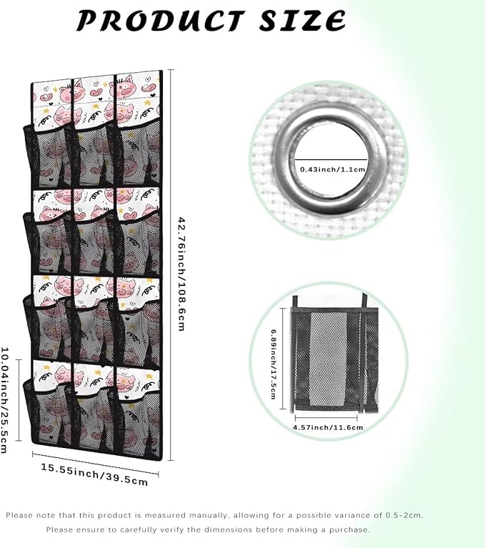 Pig Shoe Organizer Over The Door,Hanging Shoe Organizer,Over Door Shoe Organizer,Space Saving Hanging Storage Holder,Closet Rack Hanger with 12 Mesh Pockets for Home Decor
