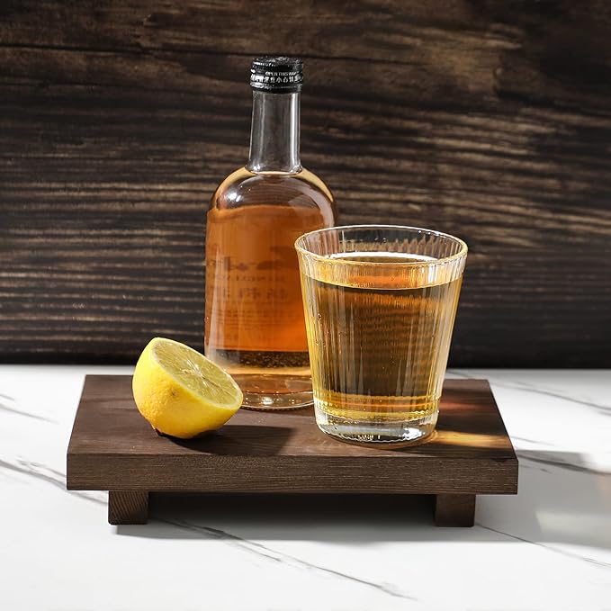 Bathroom Counter Organizer Wood Pedestal Stand Farmhouse Decorative Tray Soap Holder for Kitchen Decor, 9" x 6" - Walnut