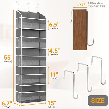 Gray 5 Layers Over The Door Organizer, Heavy Duty Hanging Organizer with Clear Window, 5 Large Pockets & 10 Mesh Side Pockets for Bedroom, Bathroom, Pantry, Nursery, Stores Shoes, Diapers