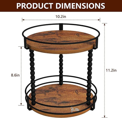 YINMIT Lazy Susan Turntable Organizer, 11.2" Rotating Spice Rack Organizer for Cabinet, Wooden 2 Tier Spinning Spice Rack for Kitchen Countertop, Table Top, Pantry, Bathroom, Brown