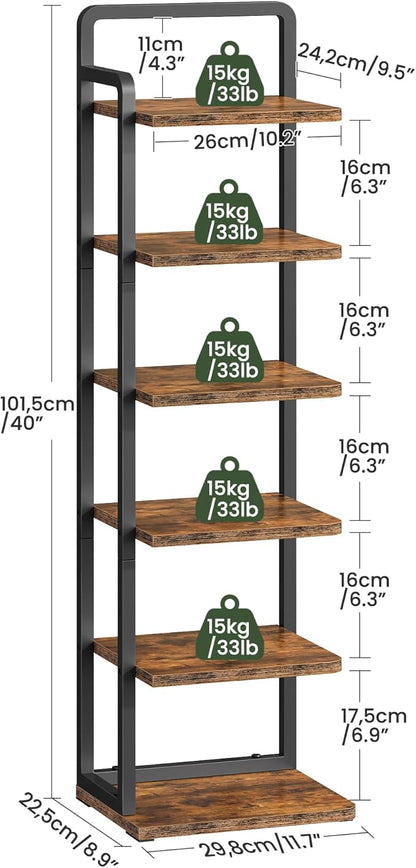CHOEZON 6-Tier Vertical Shoe Rack, Narrow Shoe Tower, Corner Shoe Storage Organizer, Shoe Shelf, for Small Spaces, Industrial Style, for Entryway, Hallway, Living Room, Rustic Brown and Black TXJ06BF