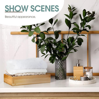 Chengu 2 Pcs Bamboo Bathroom Trays Small Vanity Tray for Toilet Tank and Bathroom Counter Top, Wood Napkin Holder Tray Organizer for Soap Dispenser Perfume Home Kitchen Decor, 9.8 x 5.5 Inch
