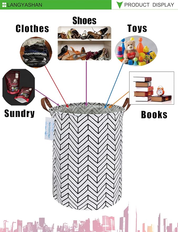 Laundry Basket Canvas Fabric Collapsible Organizer Basket for Storage Bin Toy Bins Gift Baskets Bedroom Clothes Children Nursery Hamper (Geometric)