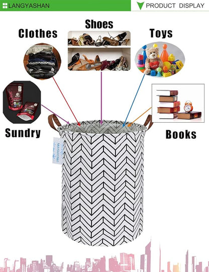 Laundry Basket Canvas Fabric Collapsible Organizer Basket for Storage Bin Toy Bins Gift Baskets Bedroom Clothes Children Nursery Hamper (Geometric)