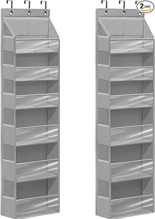 Over Door Organizer with 6 Extra Large Pockets and 12 Side Pockets, Large Capacity Hanging Storage Organizer with Clear Window for Shoes, Diapers, Grey, 6 Layers, 2-Pack
