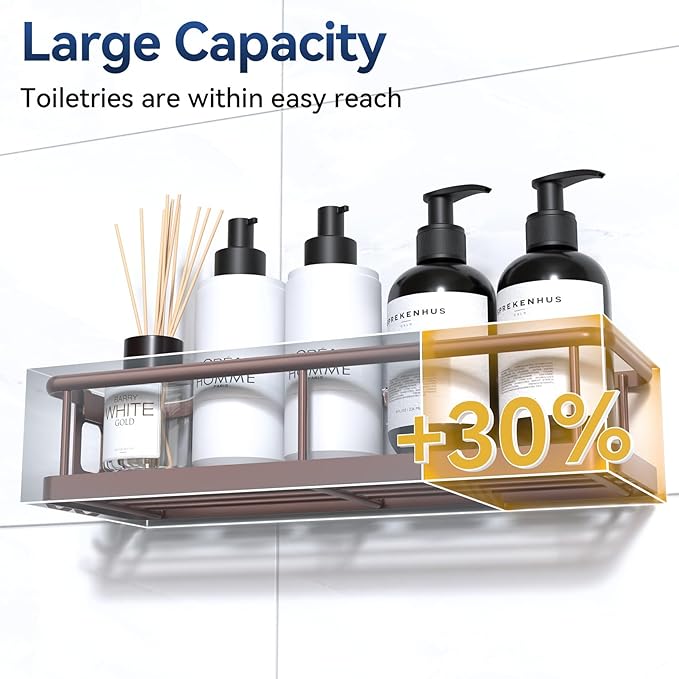 YASONIC Shower Caddy 3 Pack Rustproof Shower Organizer, Large Capacity Shower Shelves for Inside Shower, Bathroom Organizers and Storage with Soap Holder and 12 Hooks, Adhesive Shower Storage Bronze