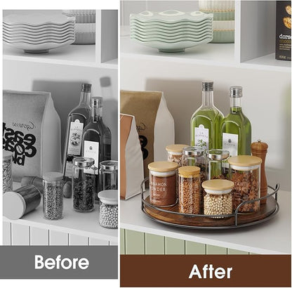 LLAMU 10'' Lazy Susan Organizer, Wooden Lazy Susan Turntable for Cabinet, Table Top, Kitchen, Pantry, Bathroom Countertop Organizer, 1 Pack