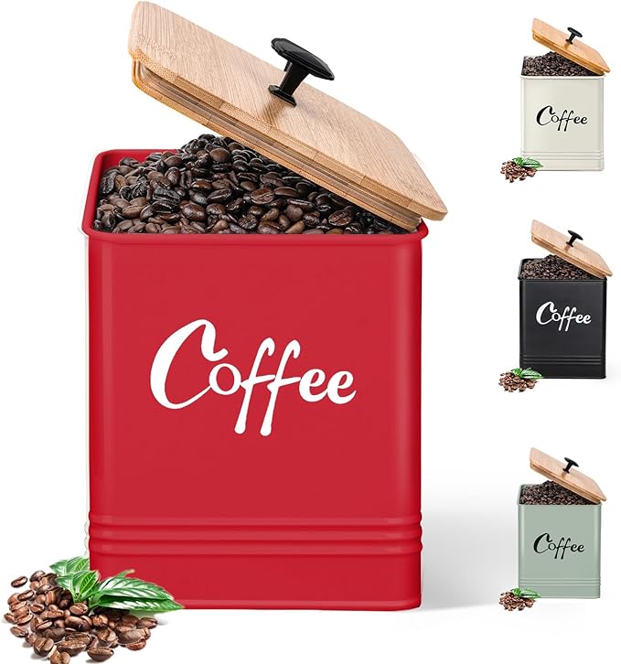 Coffee Canister,Airtight 40 oz Large Iron Black Storage Container for Coffee Grounds, Beans, Pods & More,Accessories & Gifts (Red)