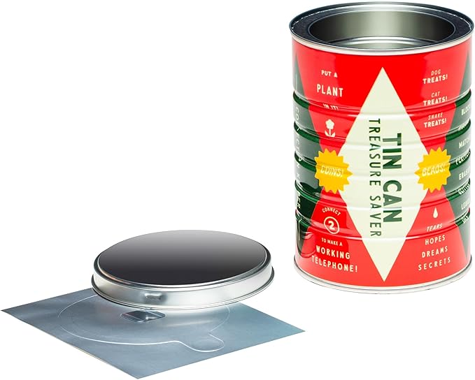 Retro Tin Can, Studio MPLS Designs, Collectable, Peel & Stick Valved End with Metal Lid, 8-12oz (4.0625 x 5.5 in) (Treasure Saver Design)