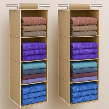 Non Woven Hanging Organizer (Beige, Pack of 2 (4 Shelf))
