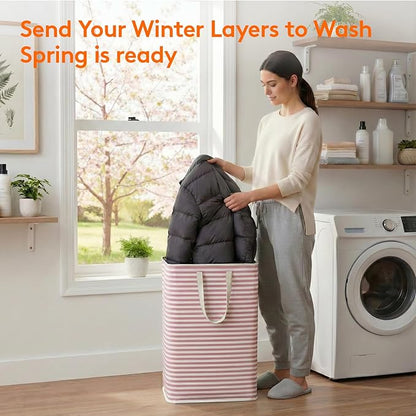 Lifewit 2 Pack Laundry Basket 80L Each, Collapsible Clothes Hamper with Reinforced Handles, Freestanding Waterproof Design for Bedroom and Laundry Room, Pink 160L Total