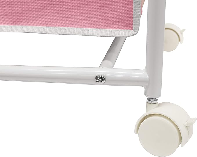 Simple Houseware 2-Bag Heavy Duty Rolling Laundry Sorter Cart, White/Pink – 2 Section Removable Bags and Lockable Wheels for Laundry Room Organization