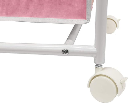 Simple Houseware 2-Bag Heavy Duty Rolling Laundry Sorter Cart, White/Pink – 2 Section Removable Bags and Lockable Wheels for Laundry Room Organization