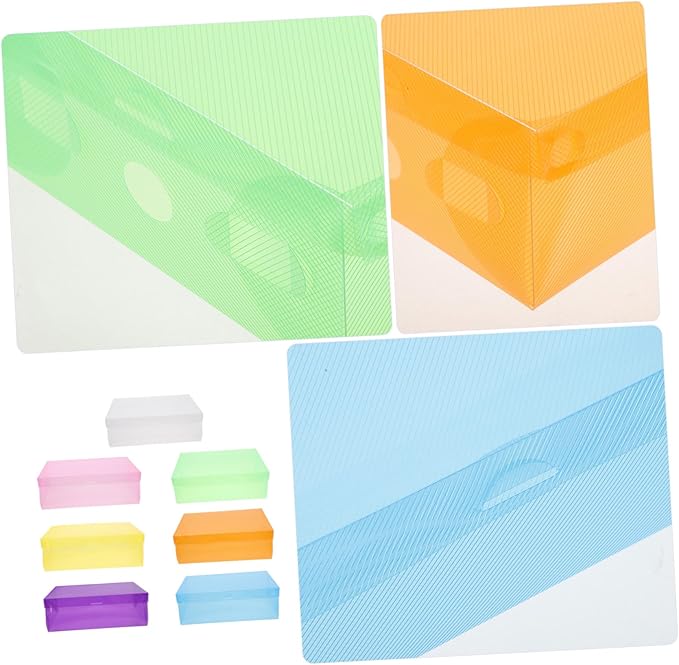 Cabilock 7pcs Stackable Plastic Shoe Organizer Shoe Storage Boxes for Closet Sneaker and Boot Containers with Lid Space Saving Design Women Shoes
