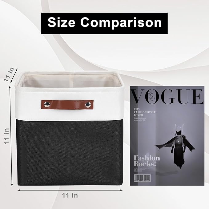 Bagnizer Collapsible Fabric Storage Cubes 11x11 Cube Storage Bins, 4 Pack Closet Baskets Box with Handles for Organizing, Shelf, Toys, Clothes, Home, Office, Nursery (Black&White)