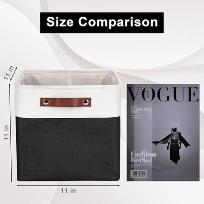 Bagnizer Collapsible Fabric Storage Cubes 11x11 Cube Storage Bins, 4 Pack Closet Baskets Box with Handles for Organizing, Shelf, Toys, Clothes, Home, Office, Nursery (Black&White)