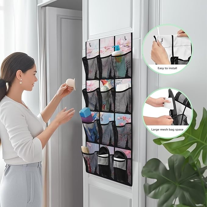 Generic Pink Hummingbird Over The Door Shoe Large-Capacity Design Door Storage Organizer Baby Easy to Hang Behind The Door, Making The Chaotic Area Behind The Door Instantly Tidy and Orderly
