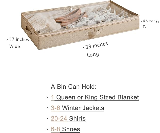 Berdeng 3 Pack Under Bed Storage Containers, Low Profile Underbed Shoes and Clothes Storage Organizer with Sturdy Sidewalls/Bottom, Large Dorm Storage Bins,33 * 17 * 4.5 inches,45L