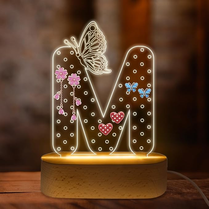COSHAYSOO Earring Holder Organizer for Girls 8-12 8-10 10-12 13-15 Flat Screw Back Stud Earrings Display Stand, Personalized Cute Easter Birthday Gifts for Daughter Granddaughter Initial Letter M