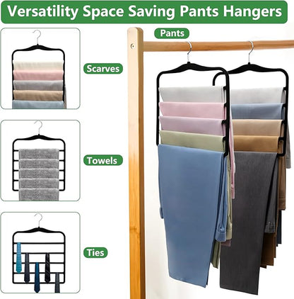Pants Hangers Space Saving,5P Scarf Hangers for Closet Organizers and Storage,Non Slip Velvet Hanger for Closet Organizer,College Dorm Room Essentials,Heavy Duty Organization and Storage Jean Hangers