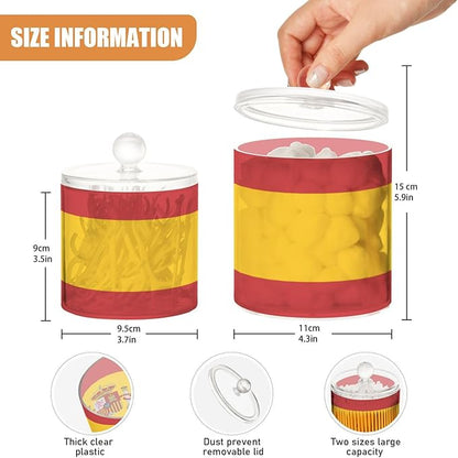 DOMIKING Spain Flag 2 Pack Bathroom Canisters Cotton Swab Holder Dispenser Plastic Cotton Ball Jar Acrylic Storage Containers for Cotton Swab Cotton Ball Cotton Round Pads