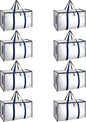 HealSmart 8 Pack Large Moving Bags with Zippers & Handles, Moving Supplies with lids, Heavy Duty Totes for Space Saving, Fold Flat, Moving and Storing, Clear