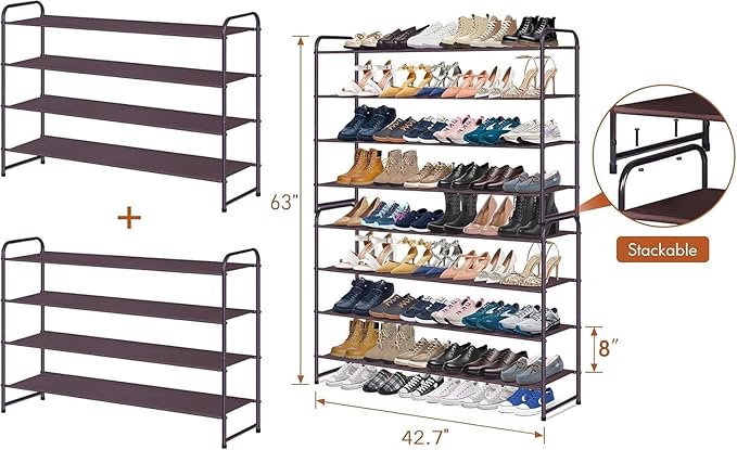 KIMBORA 4 Tier Long Shoe Rack for Closet, Wide Shoe Storage Organizer Stackable Sneaker Shelf for Floor, Bedroom 30 Pairs (Bronze)