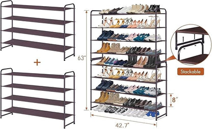 KIMBORA 4 Tier Long Shoe Rack for Closet, Wide Shoe Storage Organizer Stackable Sneaker Shelf for Floor, Bedroom 30 Pairs (Bronze)