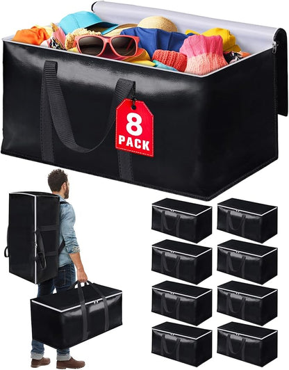 StoreHappily Heavy-Duty & Extra Capacity Moving Bags with Backpack Straps, Storage Totes with Double Zipper & Strong Handles, Packing Bags Alternative to Moving Boxes, Moving Supplies (8 Pack, Black)