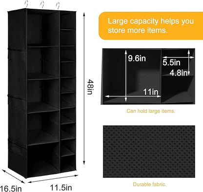 Hanging Shoe Closet Storage Organizer, 15 Sections Closet Organizers and Storage Shelves Shoe Rack Holder Hanger, Black