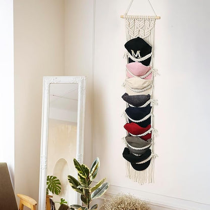 jontell Boho Ball Cap Hanger-2 Pack-Boho Macrame Cap Holder Wall Hat Organizer for Baseball Cap Holder Over Door, Hat Rack for Wall Cap Rack Disaplay Bearoom Decorations
