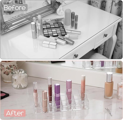 MAQUITA 4 Pcs Clear Lipstick Holder Acrylic Lip Gloss Organizer Cosmetic Storage Lipstick Display Case for Perfume Sample Drawer Brushes Bottles Women Birthday Gift