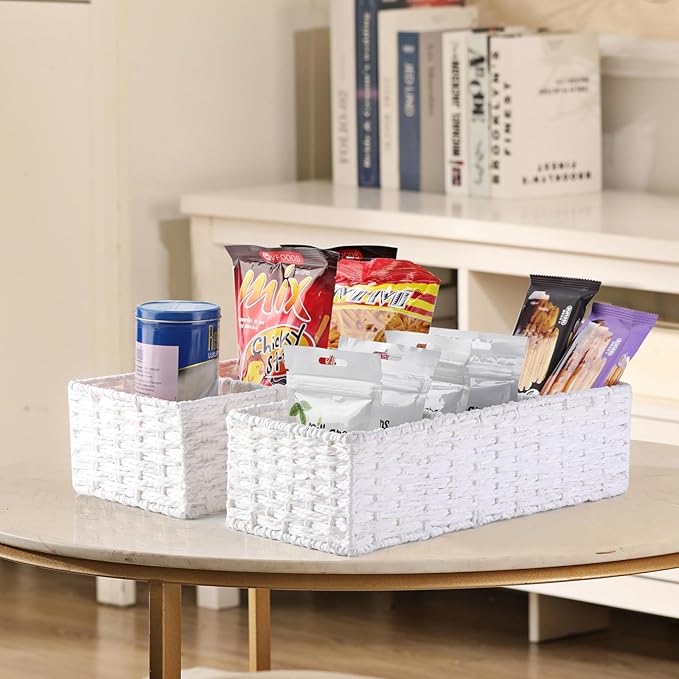 Vagusicc 3 Section Wicker Storage Basket, White Wicker Baskets for Storage, Toilet Tank Basket, Small Baskets for Organizing for Shelves, 2-Pack