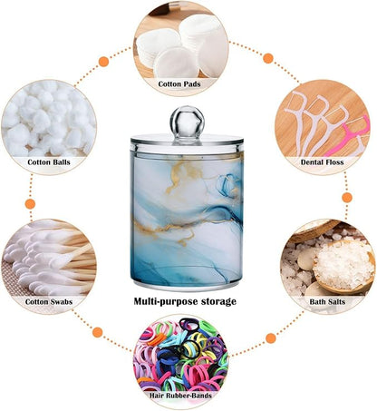 2 Pack Qtip Holder Dispenser for Cotton Ball Gold Marble Blue Fluid Marble Swab Round Pads Clear Plastic Acrylic Jar Set Bathroom Canister