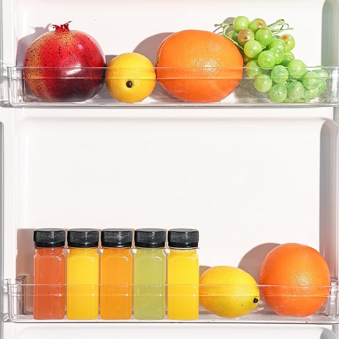 SUPERLELE 20pcs 2oz Plastic Shot Juice Bottles with Caps, Ginger Shot Bottles Reusable Clear Bulk Beverage Containers for Juice, Milk and Other Beverages