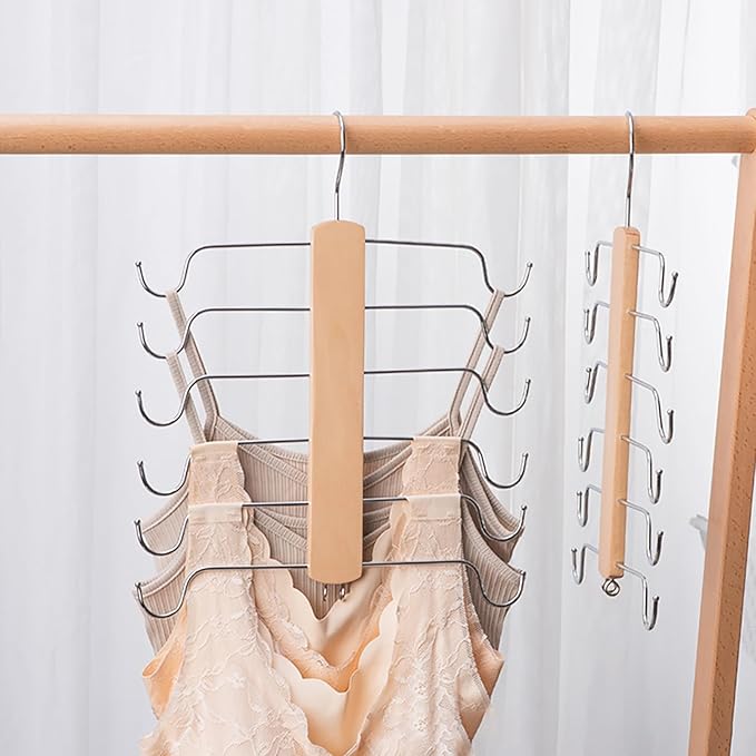 Underwear Hanger - Wooden Bra Tank Tops Hanger Organizer for Closet, Maximum 12 Storage Capacity, Top 360° Rotation, Hanging Space Saving Hook for Sport Bras, Camisoles, Lingeries