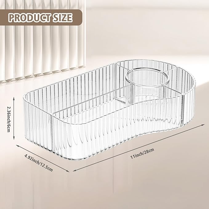 Clear Makeup Organizer Countertop for Vanity Acrylic Skincare Storage and Make up Organization for Desk Cosmetic Display Case and Makeup Brush Holder for Bedroom,Bathroom,5 Compartments