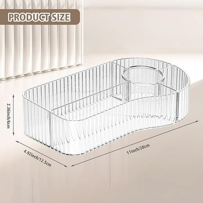 Clear Makeup Organizer Countertop for Vanity Acrylic Skincare Storage and Make up Organization for Desk Cosmetic Display Case and Makeup Brush Holder for Bedroom,Bathroom,5 Compartments