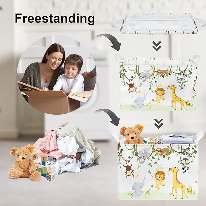 Clastyle Vine Woodland Animal Baby Basket Stuffers Toddler Gift Toy Chest Box Bin Organizer Nursery Room Decor Rectangle Elephant Giraffe Lion Clothes Book Storage Basket